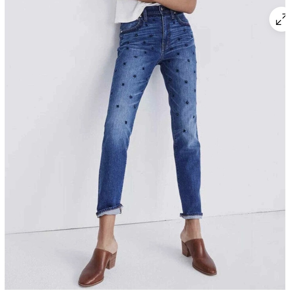 MADEWELL The High Rise Slim Boy Jean Beaded Edition J5521 Waist 27 Embroidered
